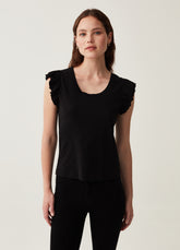 Ovs Tank Top In Slub Cotton With Flounce
